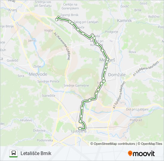 LJUBLJANA - LETALIŠČE BRNIK bus Line Map