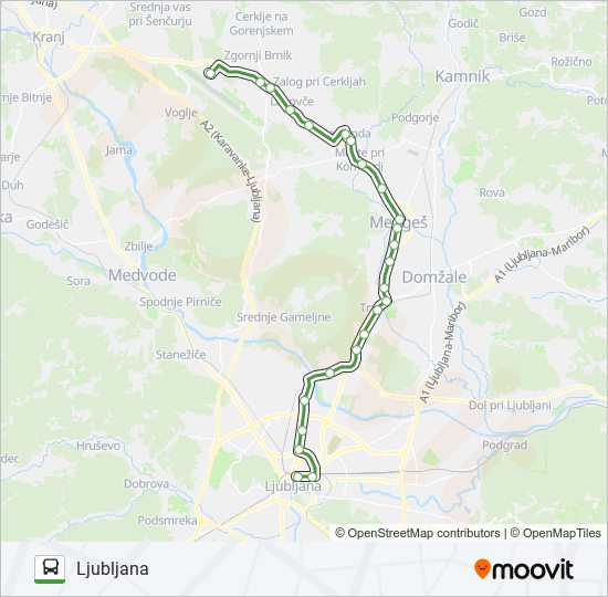 LJUBLJANA - LETALIŠČE BRNIK bus Line Map