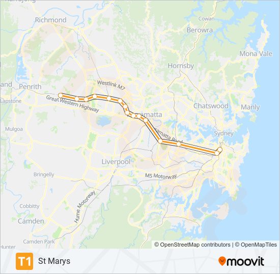 Mapa de T1 de tren