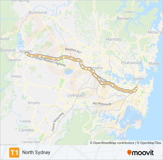 Mapa de T1 de tren