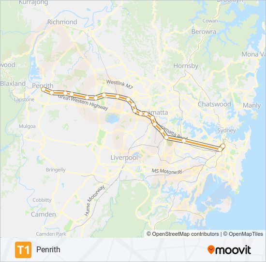 Mapa de T1 de tren