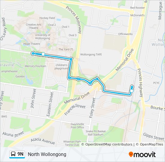 9n Route Schedules, Stops & Maps North Wollongong (Updated) 9n Route Schedules, Stops & Maps North Wollongong (Updated)