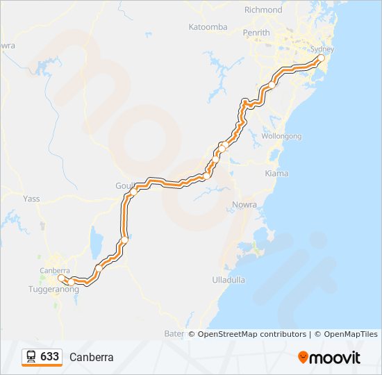 Map Sydney To Canberra 633 Route: Schedules, Stops & Maps - Canberra (Updated)