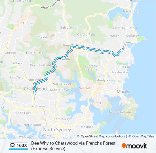 160X bus Line Map