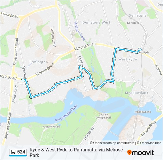 524 bus Line Map