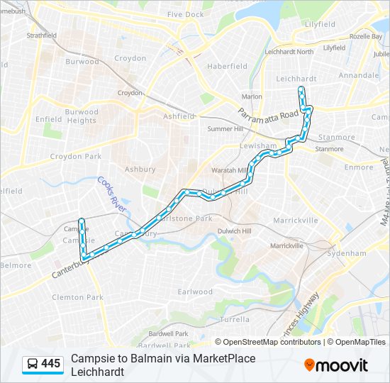 445 bus Line Map