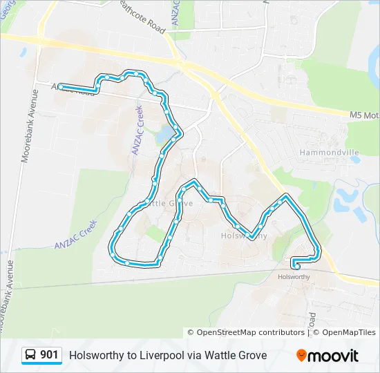 Bus 901 Route Map 901 Route: Schedules, Stops & Maps - Anzac Rd & Moorebank Ave (Updated)