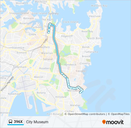 396X bus Line Map