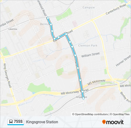 Mapa de 755S de autobús