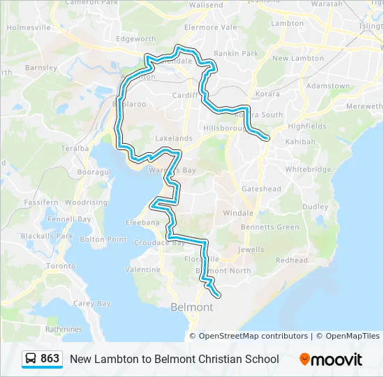 Map Of Belmont Nsw 863 Route: Schedules, Stops & Maps - Charlestown (Updated)