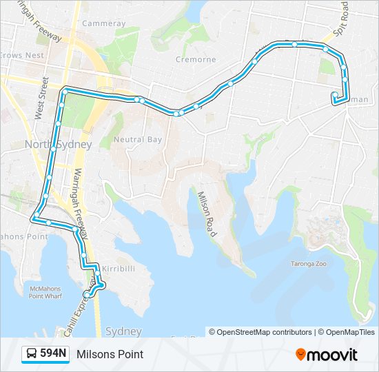 594n Route: Schedules, Stops & Maps - Milsons Point (Updated)