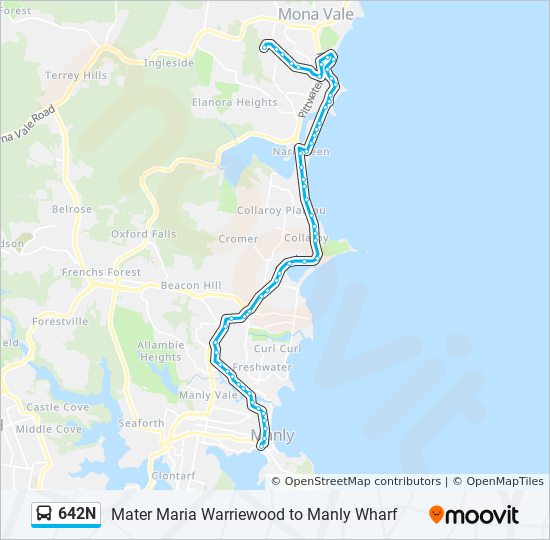 Mapa de 642N de autobús