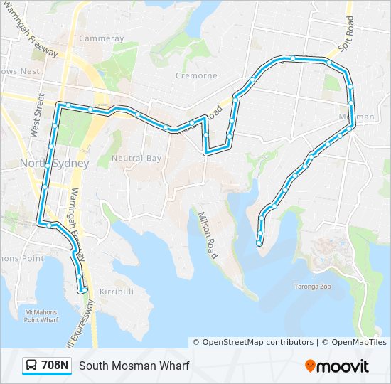 708N bus Line Map