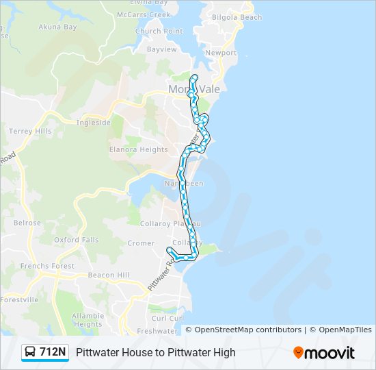 Mapa de 712N de autobús