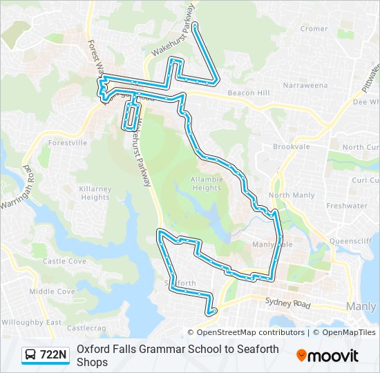 722N bus Line Map