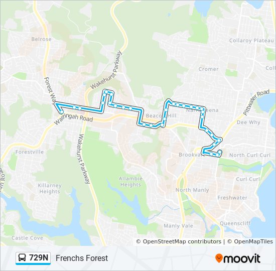 Mapa de 729N de autobús