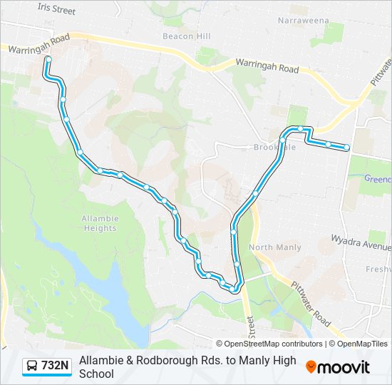 732N bus Line Map