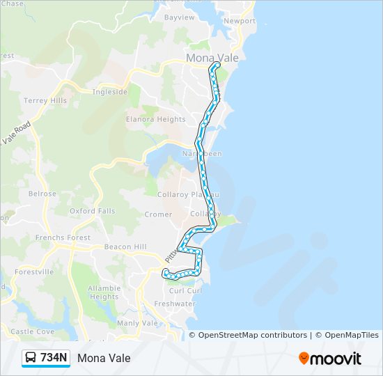 Mapa de 734N de autobús