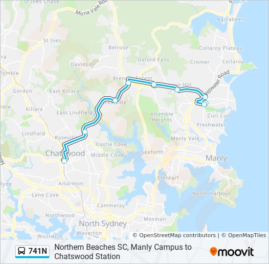 Mapa de 741N de autobús