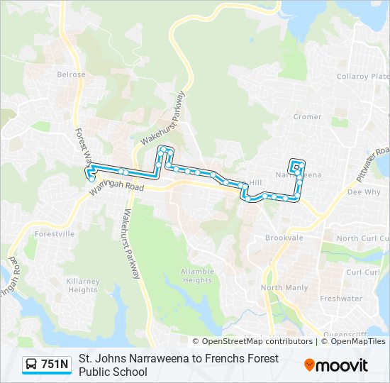 Mapa de 751N de autobús