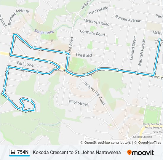 754N bus Line Map