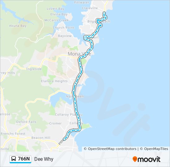 Mapa de 766N de autobús