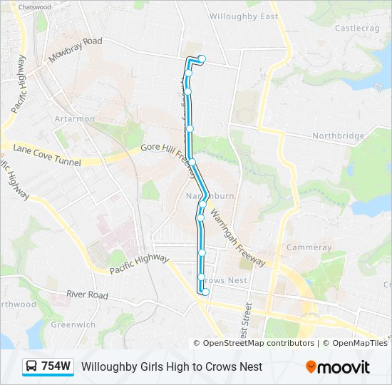754W bus Line Map