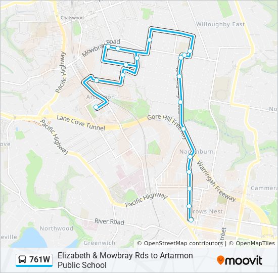 761W bus Line Map