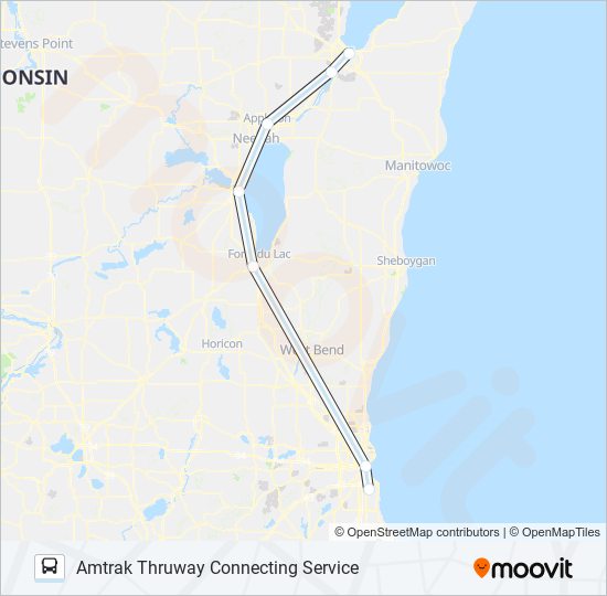 AMTRAK THRUWAY CONNECTING SERVICE bus Line Map