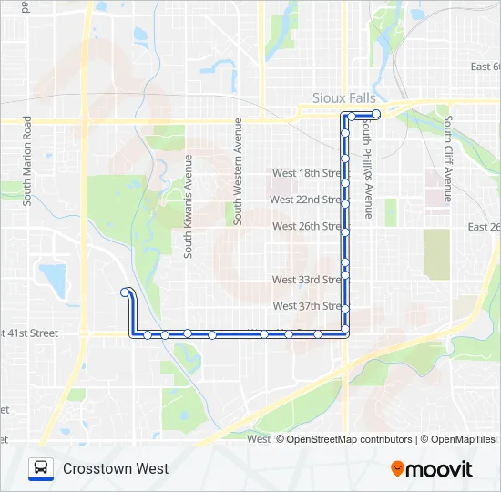 CROSSTOWN WEST Bus Line Map