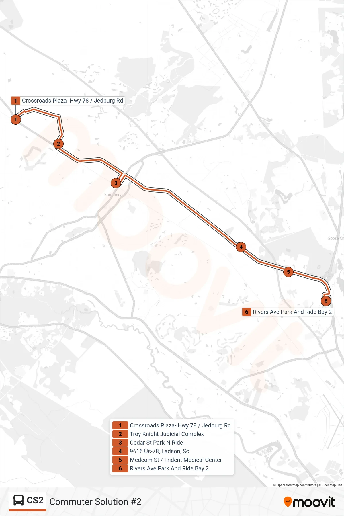 CS2 bus Line (Commuter Solution #2) route and stops on a map