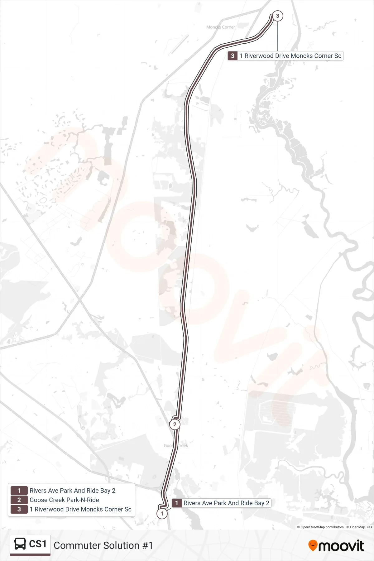 CS1 tram Line (Commuter Solution #1) route and stops on a map