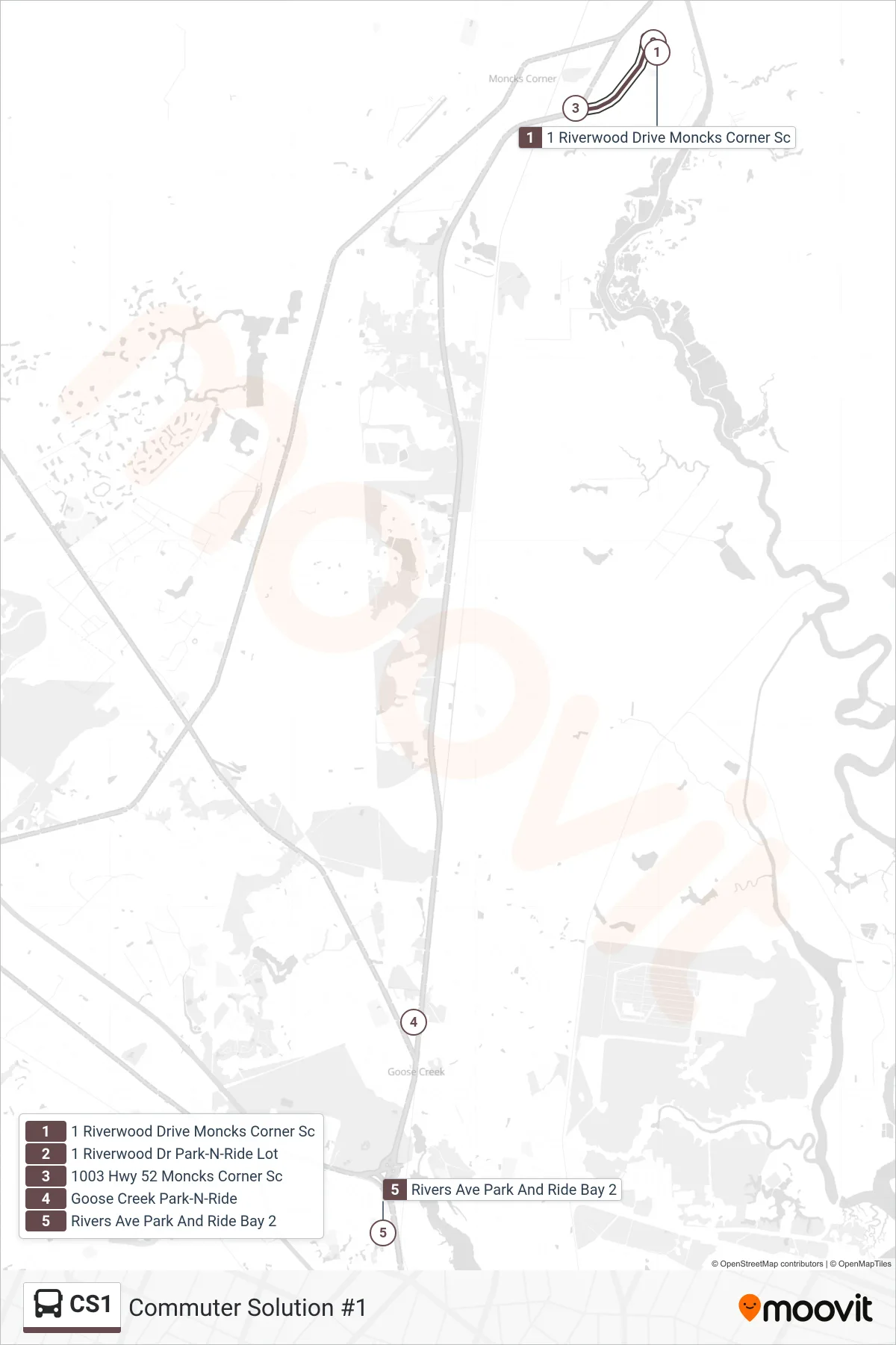 CS1 tram Line (Commuter Solution #1) route and stops on a map