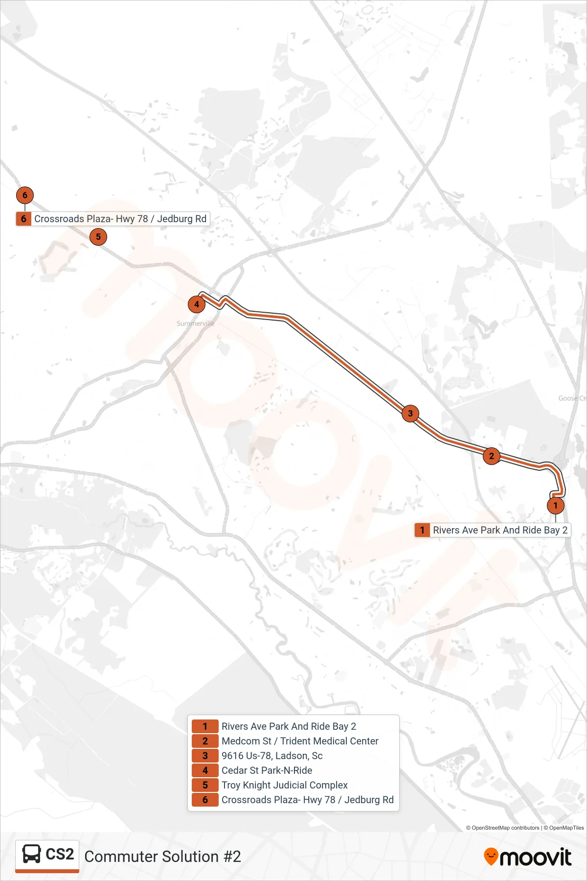 CS2 tram Line (Commuter Solution #2) route and stops on a map