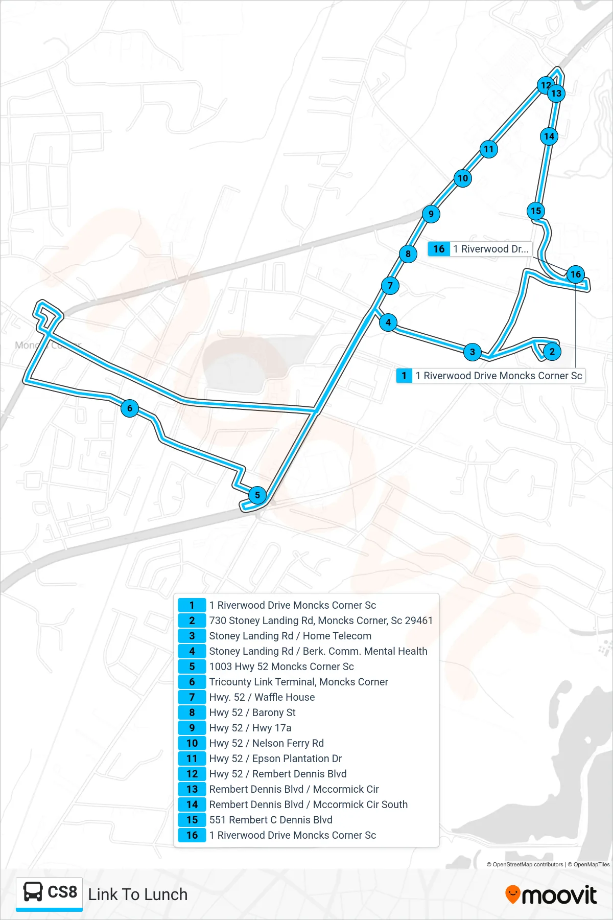 CS8 tram Line (Link To Lunch) route and stops on a map