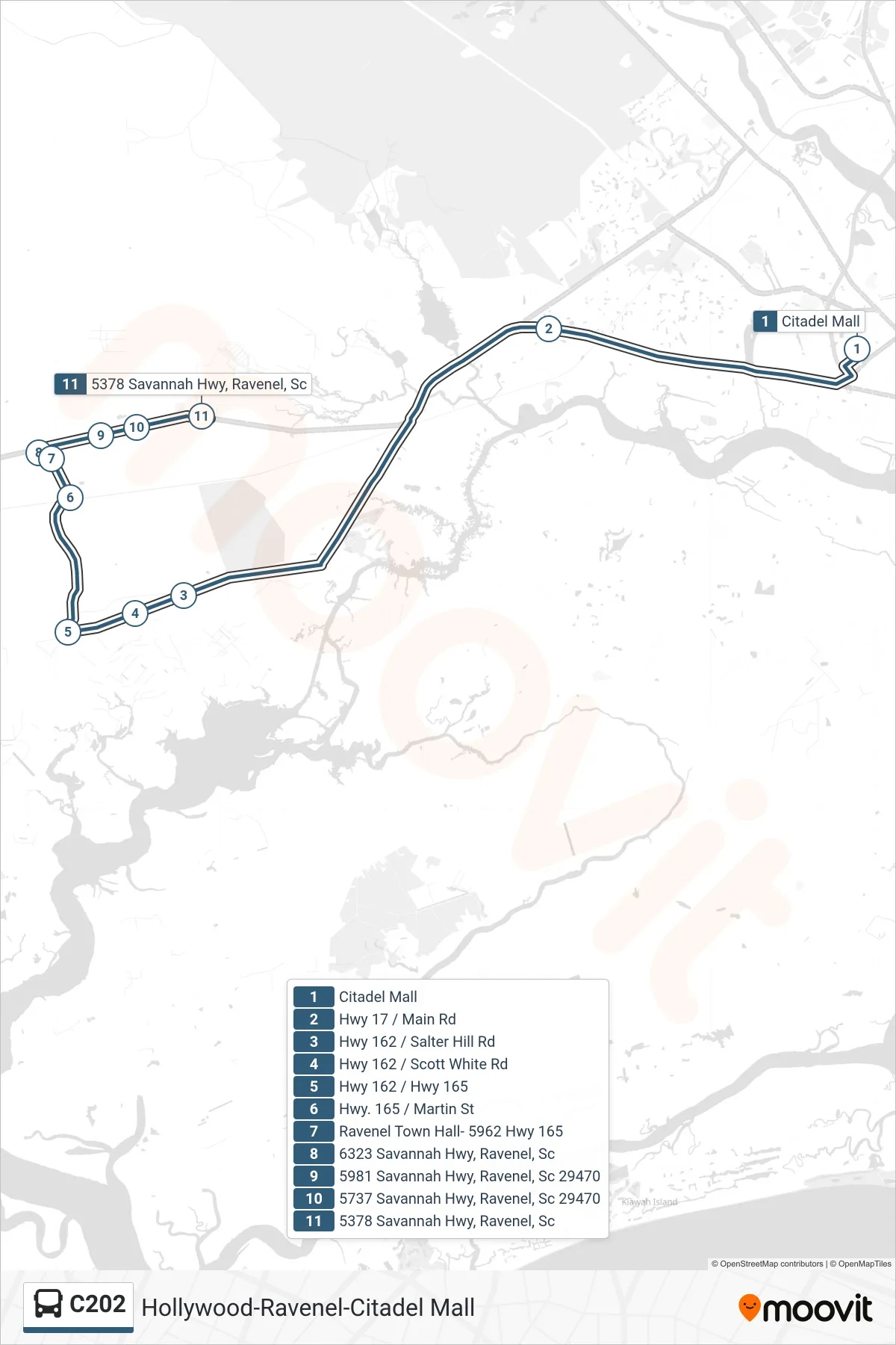C202 tram Line (C202) route and stops on a map