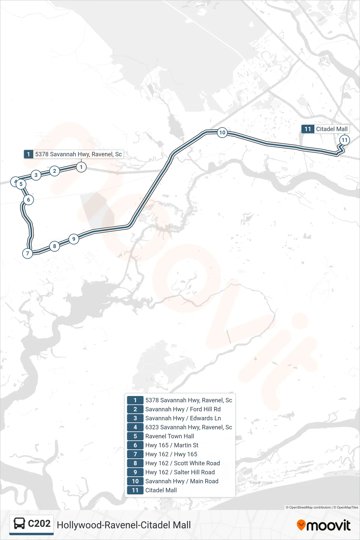 C202 tram Line (C202) route and stops on a map