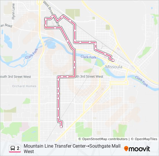 Mountain Line Bus Route Map 2 Route: Schedules, Stops & Maps - Mountain Line Transfer Center‎→Southgate  Mall West (Updated)