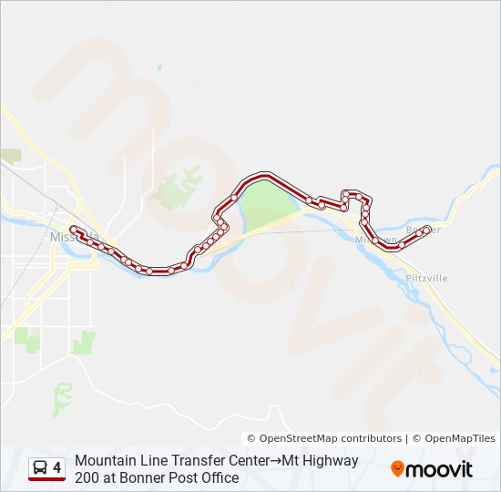 Mountain Line Bus Route Map 4 Route: Schedules, Stops & Maps - Mountain Line Transfer Center‎→Mt  Highway 200 At Bonner Post Office (Updated)