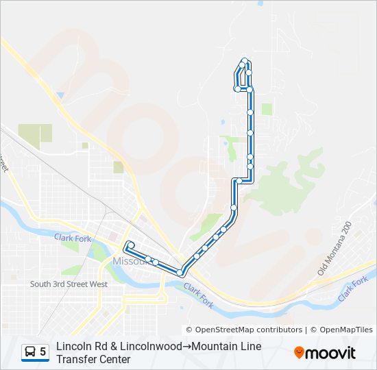 Mountain Line Bus Route Map 5 Route: Schedules, Stops & Maps - Lincoln Rd & Lincolnwood‎→Mountain Line  Transfer Center (Updated)