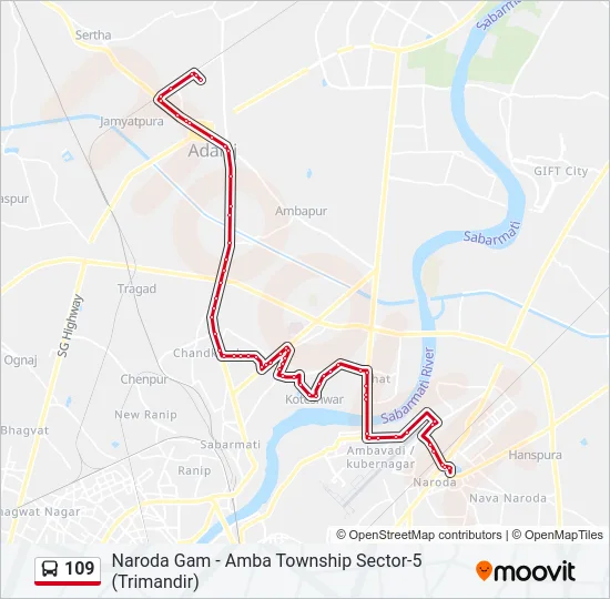 109 Bus Line Map