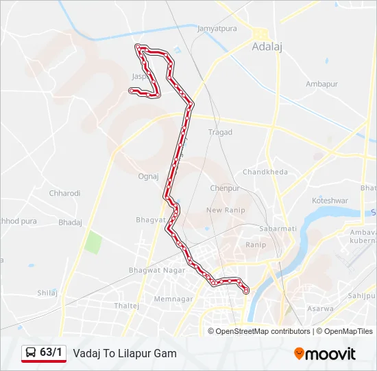 63/1 Bus Line Map