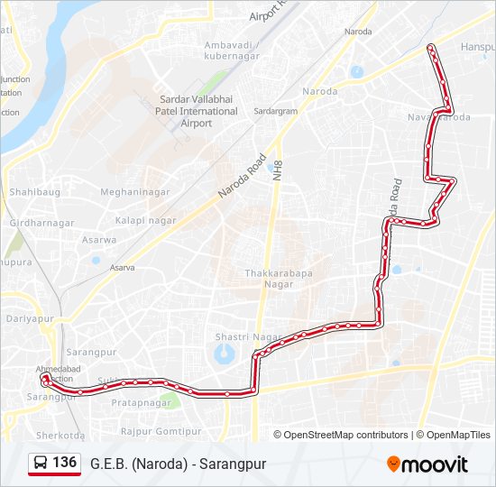 136 bus Line Map