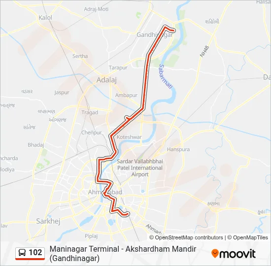 102 Route: Schedules, Stops & Maps - Akshardham Mandir (Gandhinagar ...