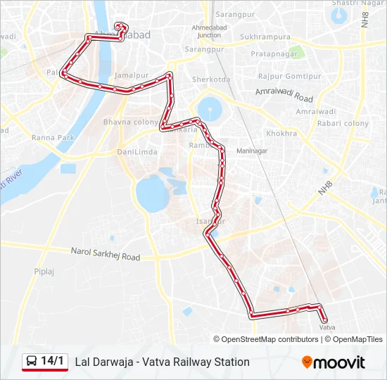 14/1 Bus Line Map
