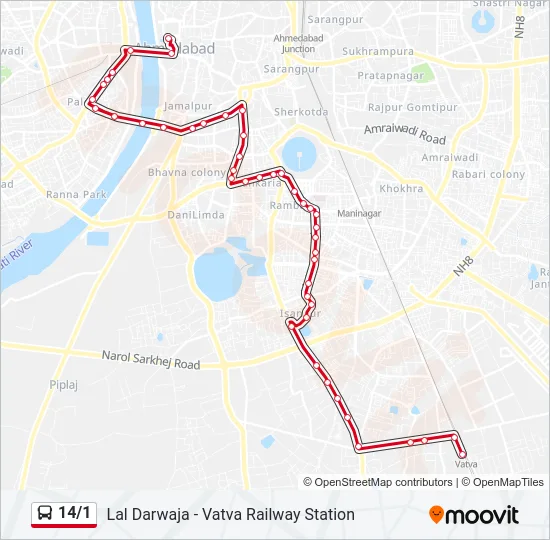14/1 Bus Line Map