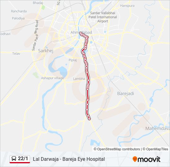 22/1 bus Line Map