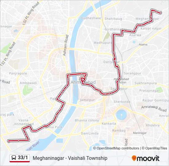 33/1 Bus Line Map