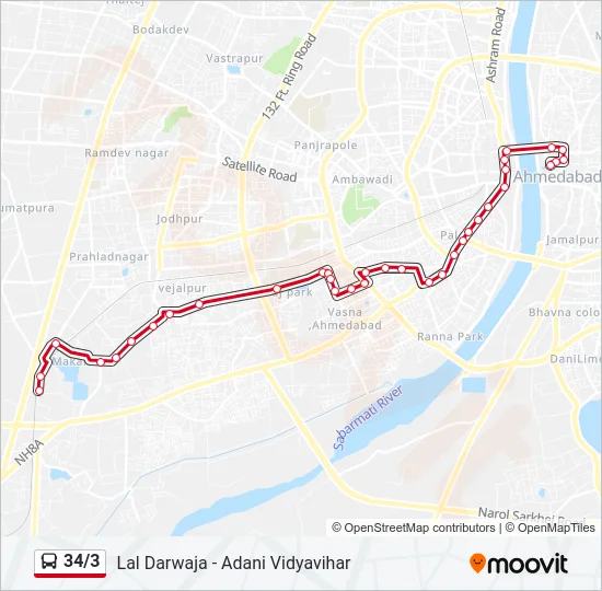 34/3 Bus Line Map