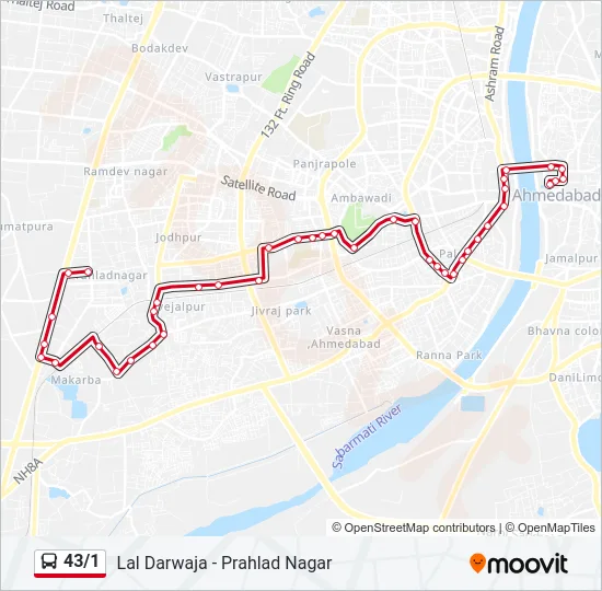 43/1 Bus Line Map